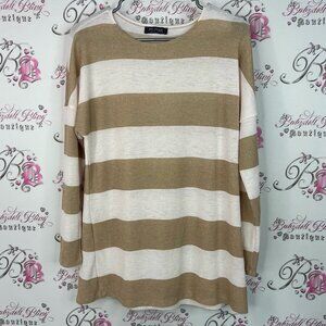 Mr. Max fashions long sleeve stripes Beige and White Sweater shirt top